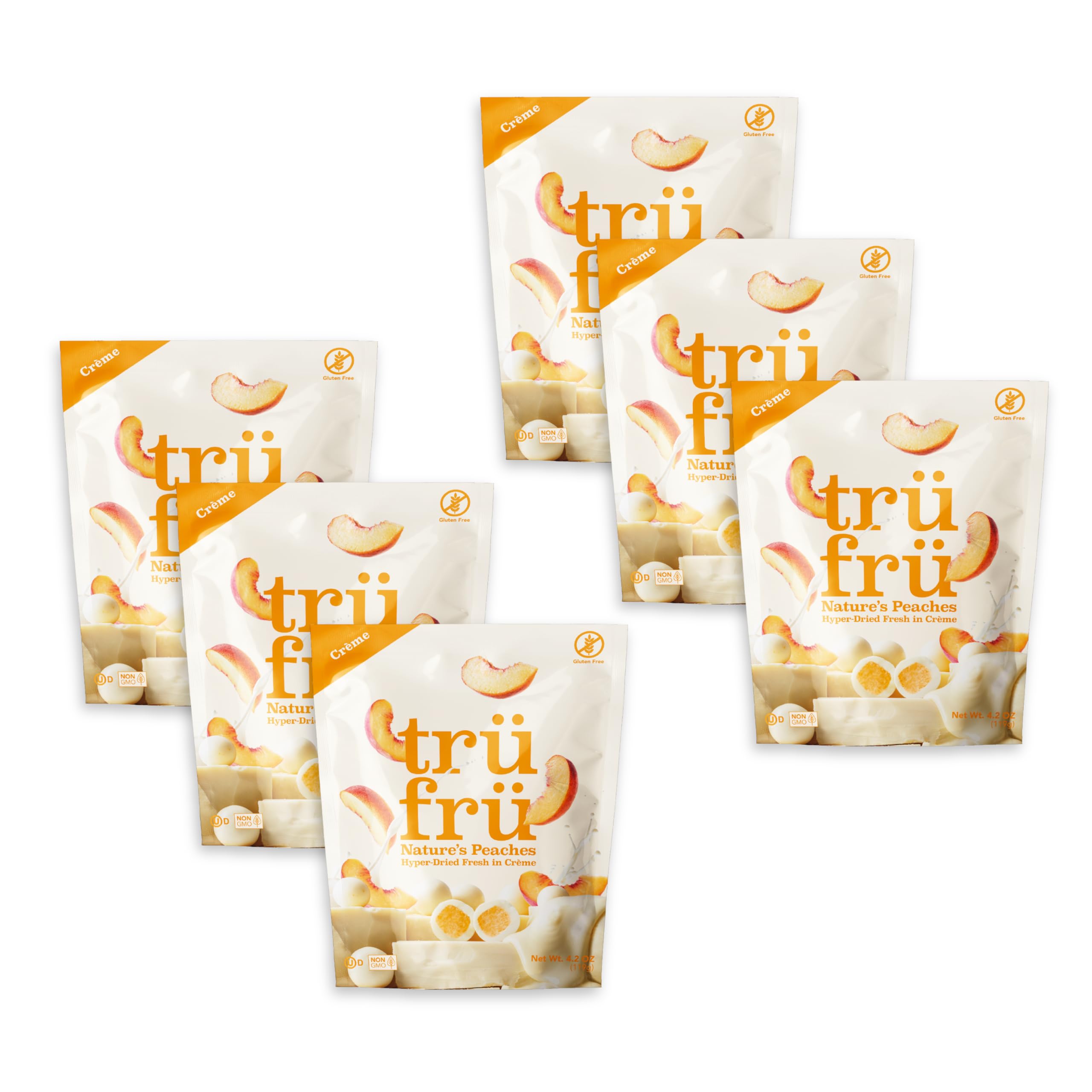 Tru FruNature's Peaches Hyper-Dried Fresh in Crème, Premium Gourmet Freeze Dried Snack, 4.2 oz (Pack of 6)