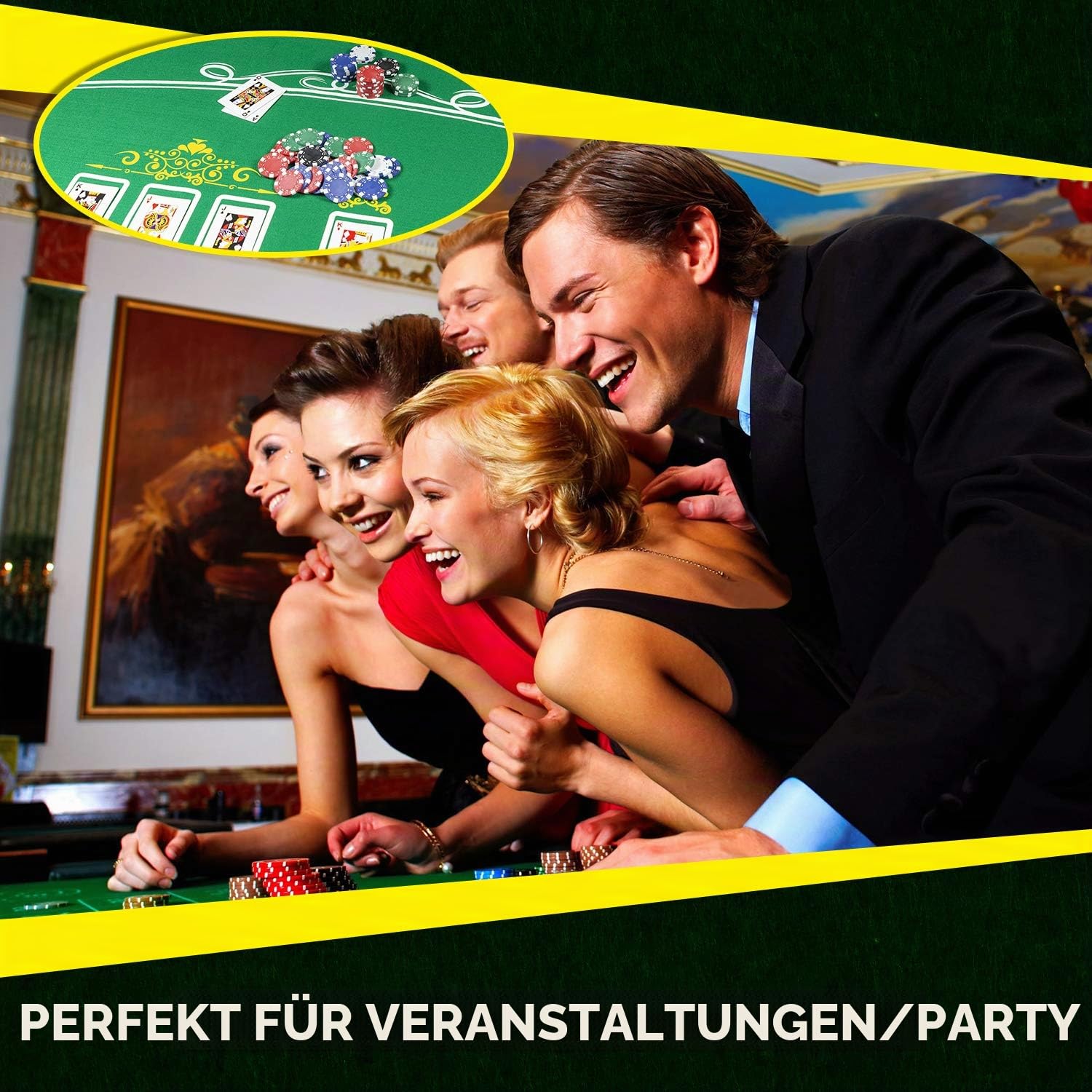 Tabletop Casino Filz-Layout für Texas Holdem Poker und Blackjack – Premium Professional Grade Blackjack und Pokermatte für Mottoparty, Pokernacht, Spendenaktionen & Versammlungen