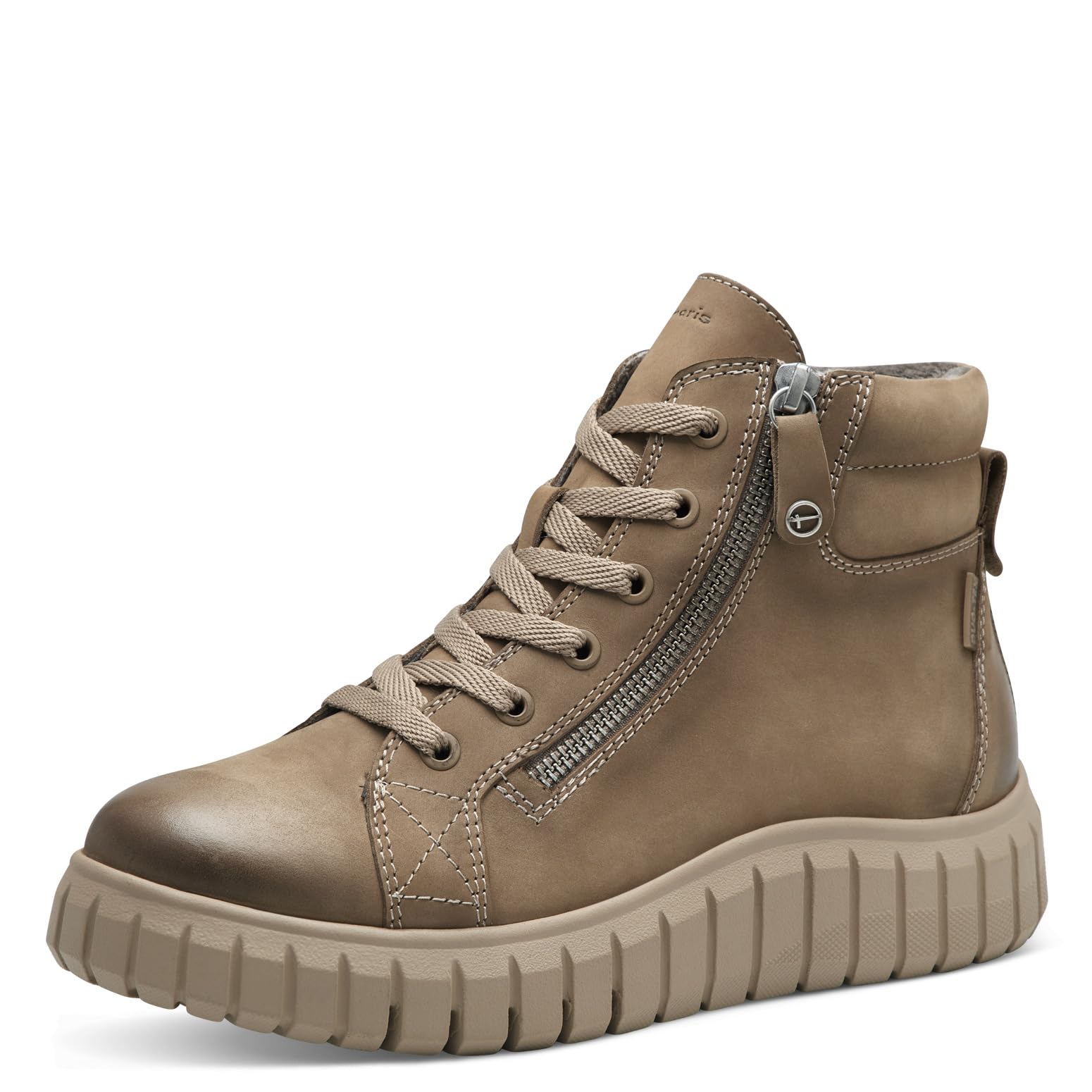 Tamaris Comfort Women’s High Sneakers Leather with Zip , Camel Nubuc, 6,5 UK