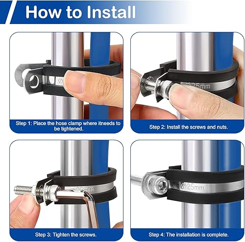 Miniatura 6 de MroMax Abrazadera de cable de 2.165 in de diámetro EDPM Abrazadera aislada acolchada de goma 304 Abrazadera de tubo de acero inoxidable 2.16 "R