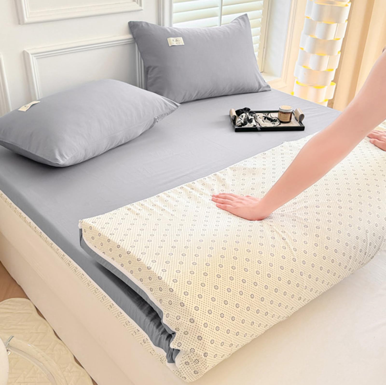 100% Cotone Fodere per Futon all-Inclusive Fodere con Cerniera, Lavabile Coprimaterasso Futon da Terra, Roll Up Giapponese Tatami Coprimaterasso, Senza Materasso,B,180x200cm/71x79in