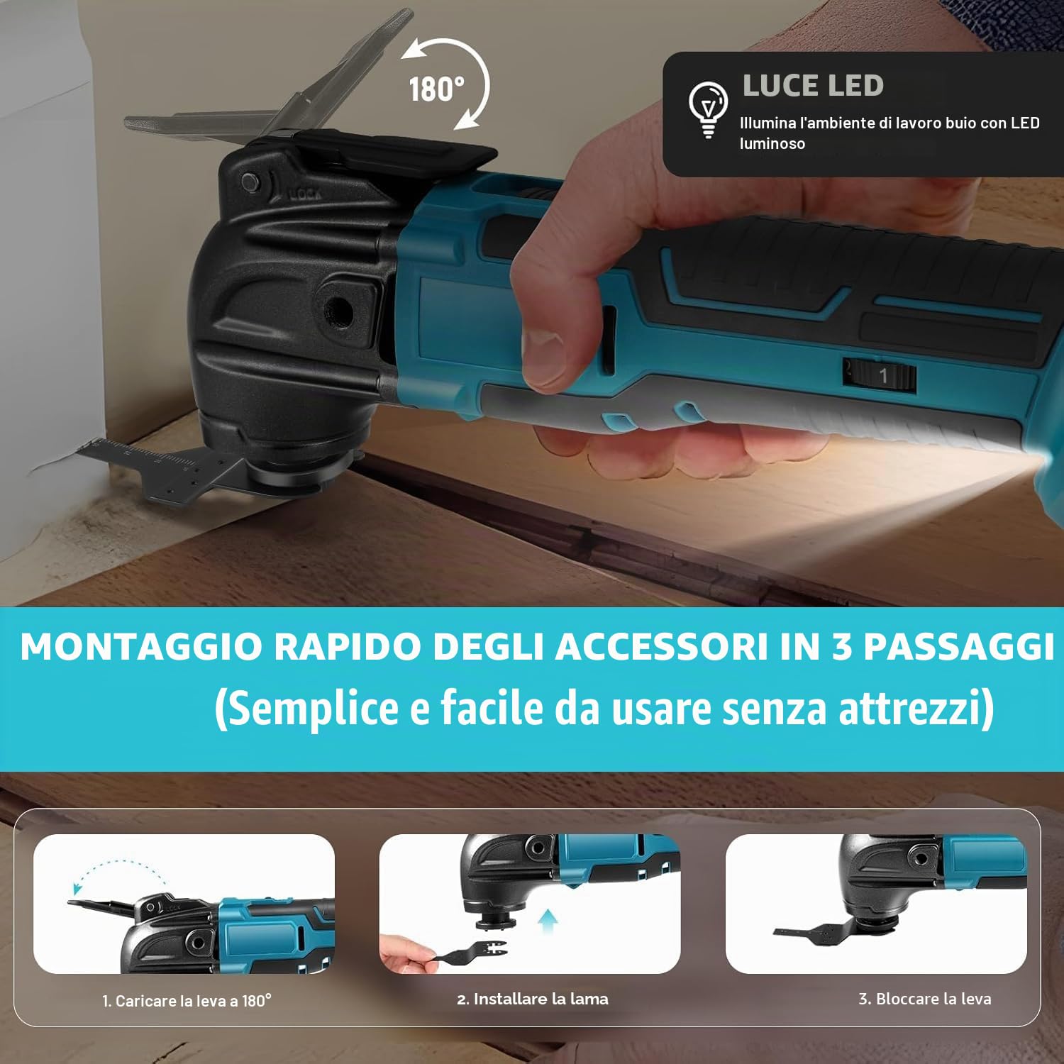 Strumento Oscillante, Utensile Multifunzione Oscillante per Batteria Makita 18 V agli ioni di litio, 6 Velocità Variabile, Senza Spazzole, Multiutensile Per Raschiatura, Taglio, Lucidatura