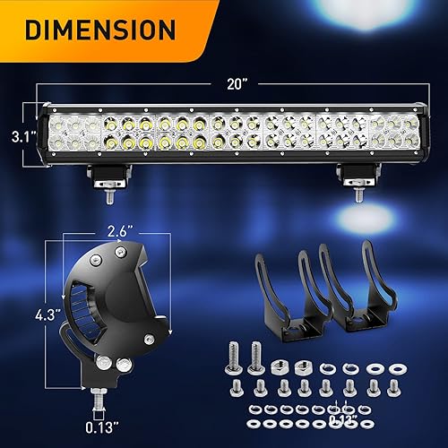 Miniatura 2 de GOOACC Barra de luz LED de 20 pulgadas, 126 W, 11340 lm, combo de inundación, iluminación de barco con interruptor basculante de 12 V, 5 pines, kit