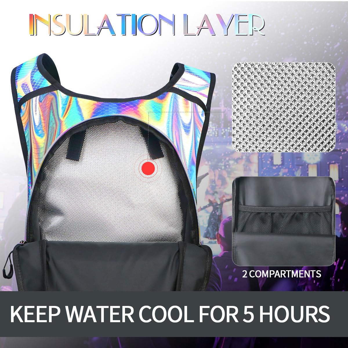 Mochila de agua colorida con vejiga de hidratación de 3L