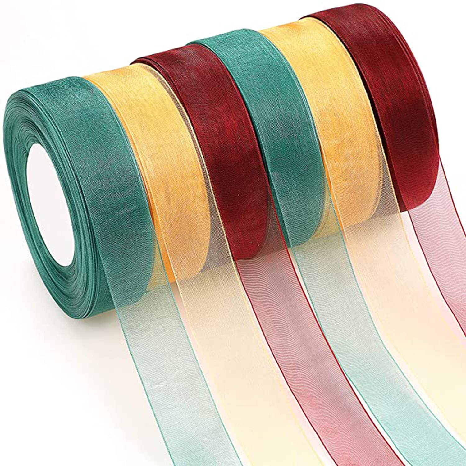 KASTWAVE 6 Rolls Sheer Chiffon Ribbon, Organza Satin Ribbon Transparent Chiffon Ribbon for Wrapping Decorating Valentine's Day Wedding Birthday Bouquet Garland (50 Yard Each Roll, Vivid Color)