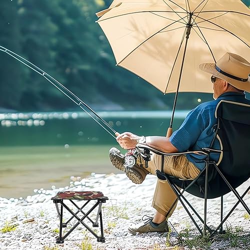 Miniatura 8 de POPETPOP Mini taburete de jardín plegable portátil con camuflaje y marco, asiento ligero al aire libre para camping, pesca, senderismo, jardinería,
