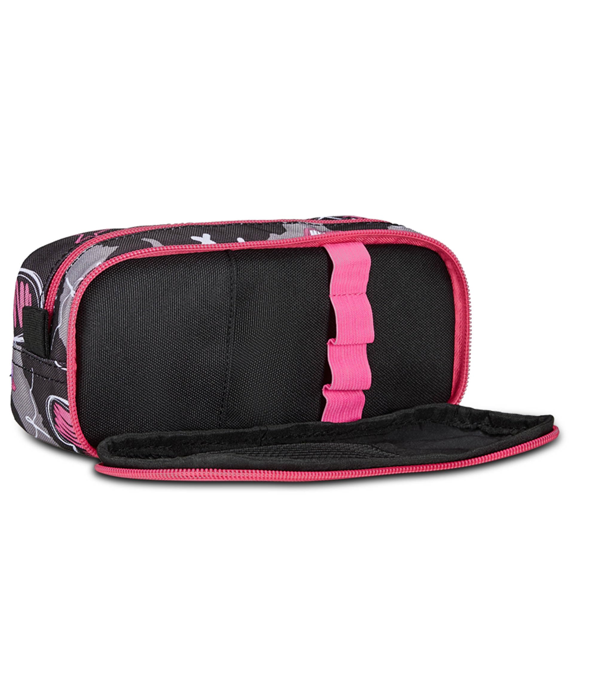 Seven Portapenne Scuola 2 Zip, Nero Fucsia, Draft Heart, Bustina Doppio Scomparto Con Organizer, Tasche ed Elastici Porta Penne, Accessori Zaino, Medie, Superiori, Bambina Ragazza
