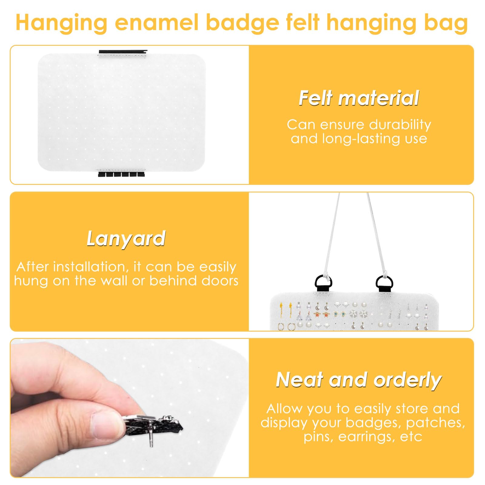 bigjvbfv Pin Display Panel, Hanging Enamel Pin Display Panel Felt Lapel Pin Board Foldable Enamel Pin Organizer Hanging Earring Organizer With 5 Loose-leaf Board Pieces for Jewelry Pins (White)