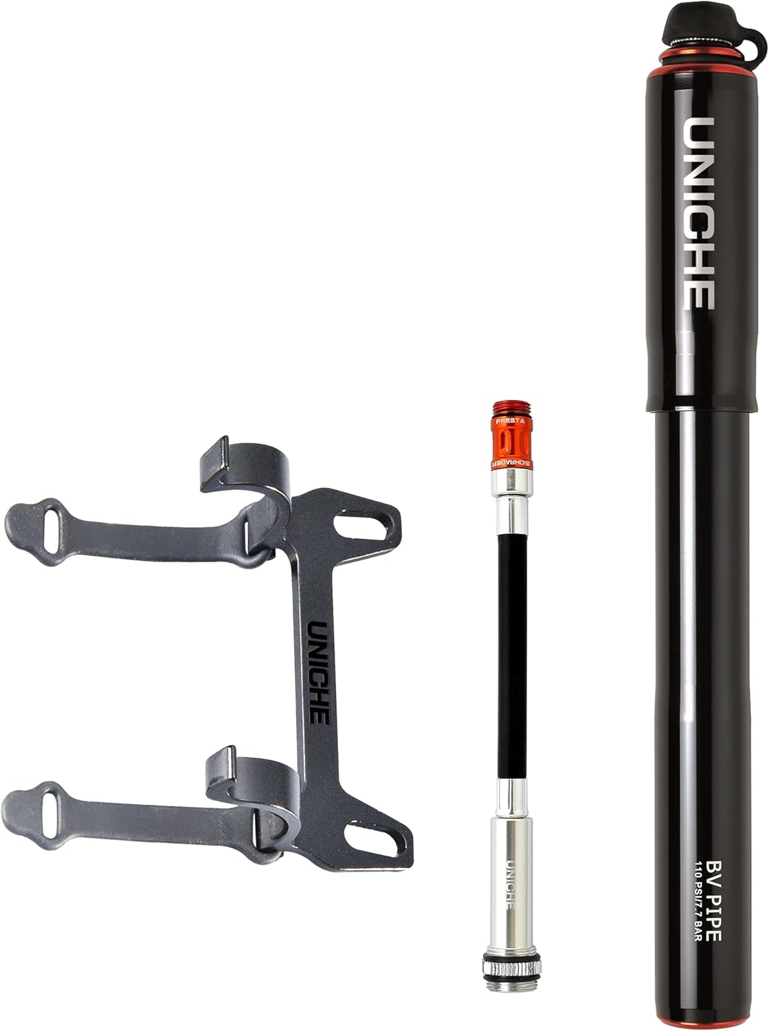 UNICHE Tech BV Mini Bike Pump with Gauge - 110 PSI, Presta and Schrader Valves Compatible, Portable Frame-Mounted Pumps for Road Bike and Mountain Bike