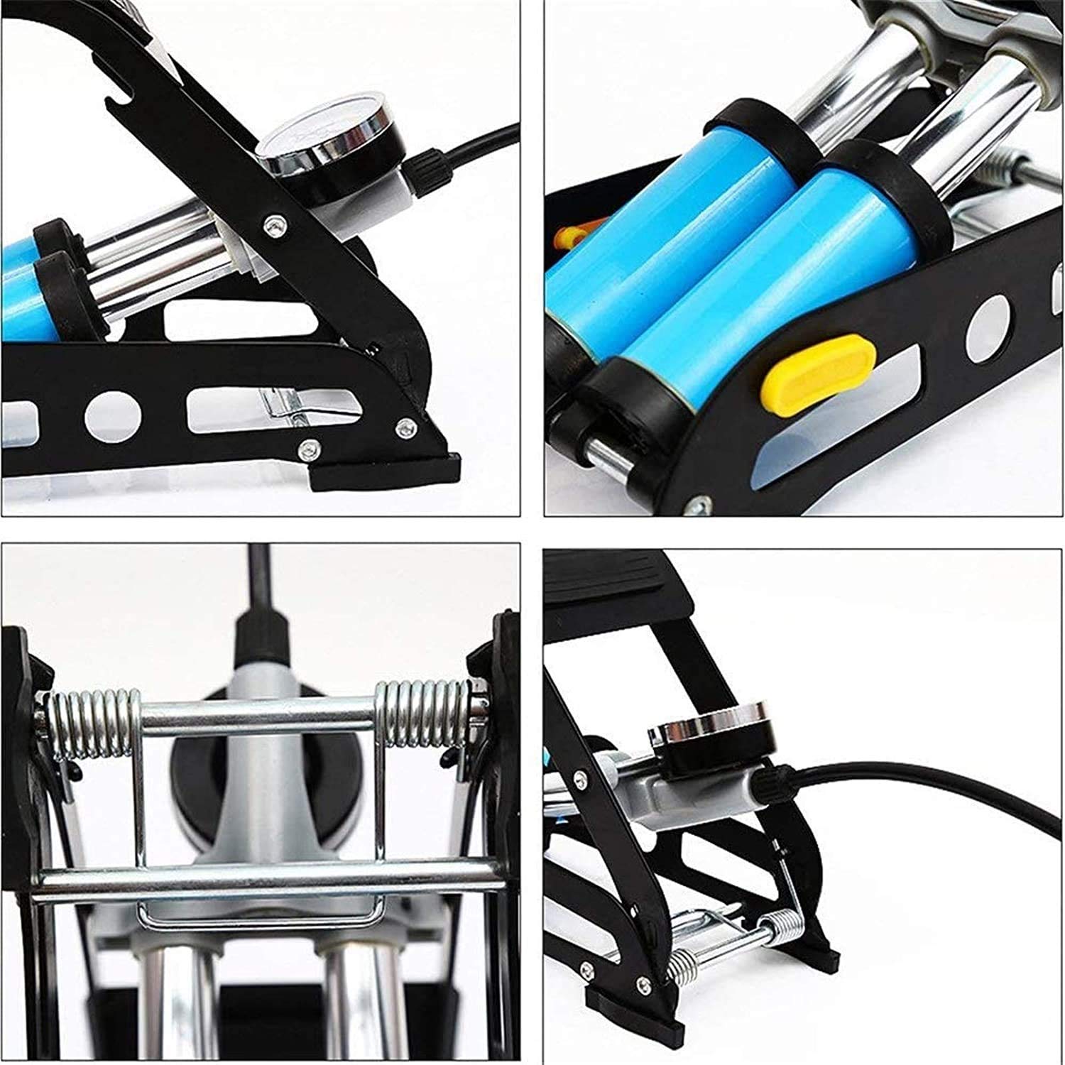 Doppelzylinder-Fahrradfußpumpe, Bodenluftpumpe aus Aluminium, mit genauem Manometer-Ventilkopf, geeignet für Sportball-Motorrad- und Autoreifen-Kajakpumpen