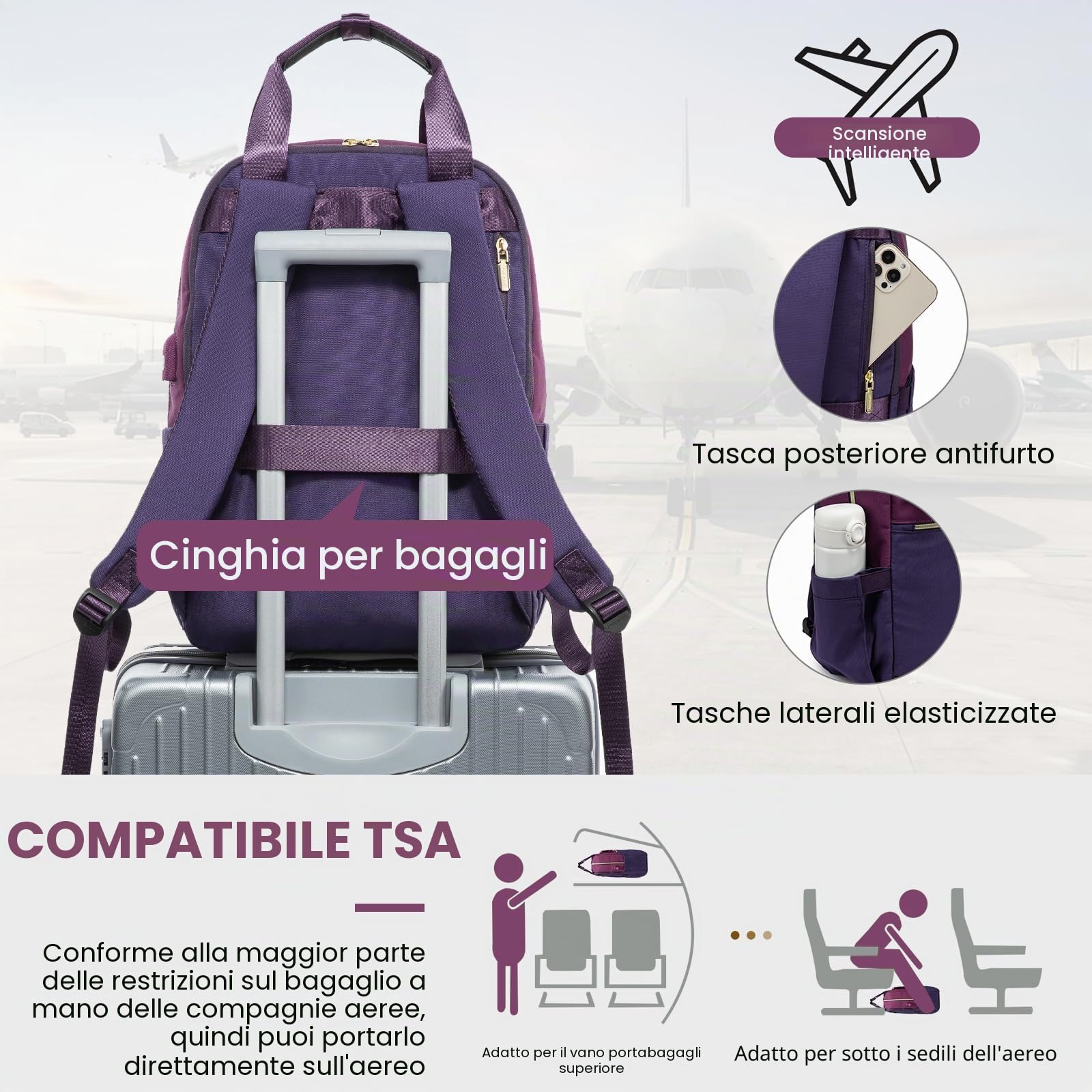 LOVEVOOK Zaino da donna, per la scuola, per adolescenti, ragazze, con scomparto per laptop, da viaggio, impermeabile, elegante, per università, viaggi, ufficio, Blu-Viola , 15.6", Casual