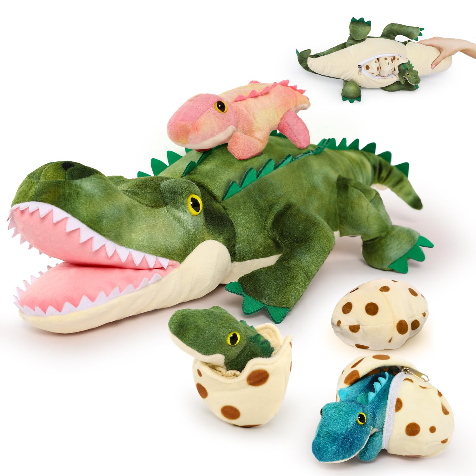 MorisMos Mamá Peluche Lagarto Verde con Bebe Suave Kawaii, 68cm Dragón Barbudo Juguete de Peluche Realista, Regalo Lagartos Morbido para Niños Niña Niños Navidad, Cumpleaños — view 11
