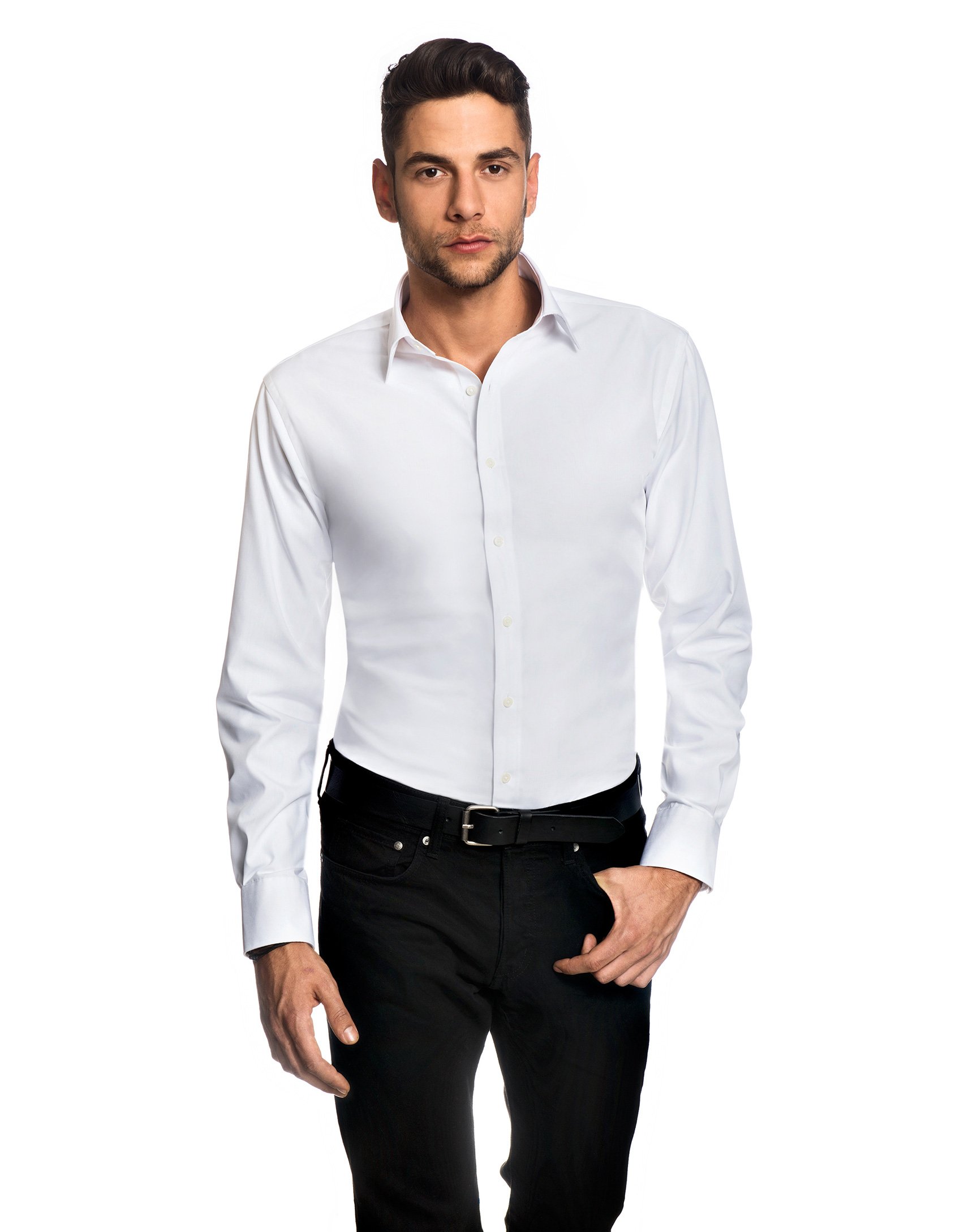Camicia Uomo Eleganti, Taglio Aderente/Slim-Fit, Collo Classico, Manica Lunga, in Tinta Unita - Non Stiro/Non-Iron