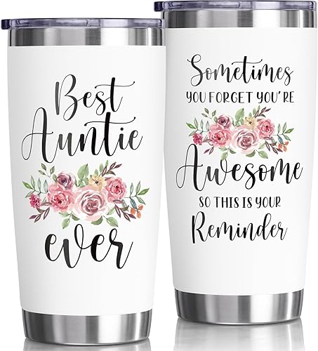 Fimibuke Regalos para la mejor tía, vaso de 20 onzas, regalos de Navidad para tía, tías de sobrina, sobrino, taza de viaje aislada regalo de