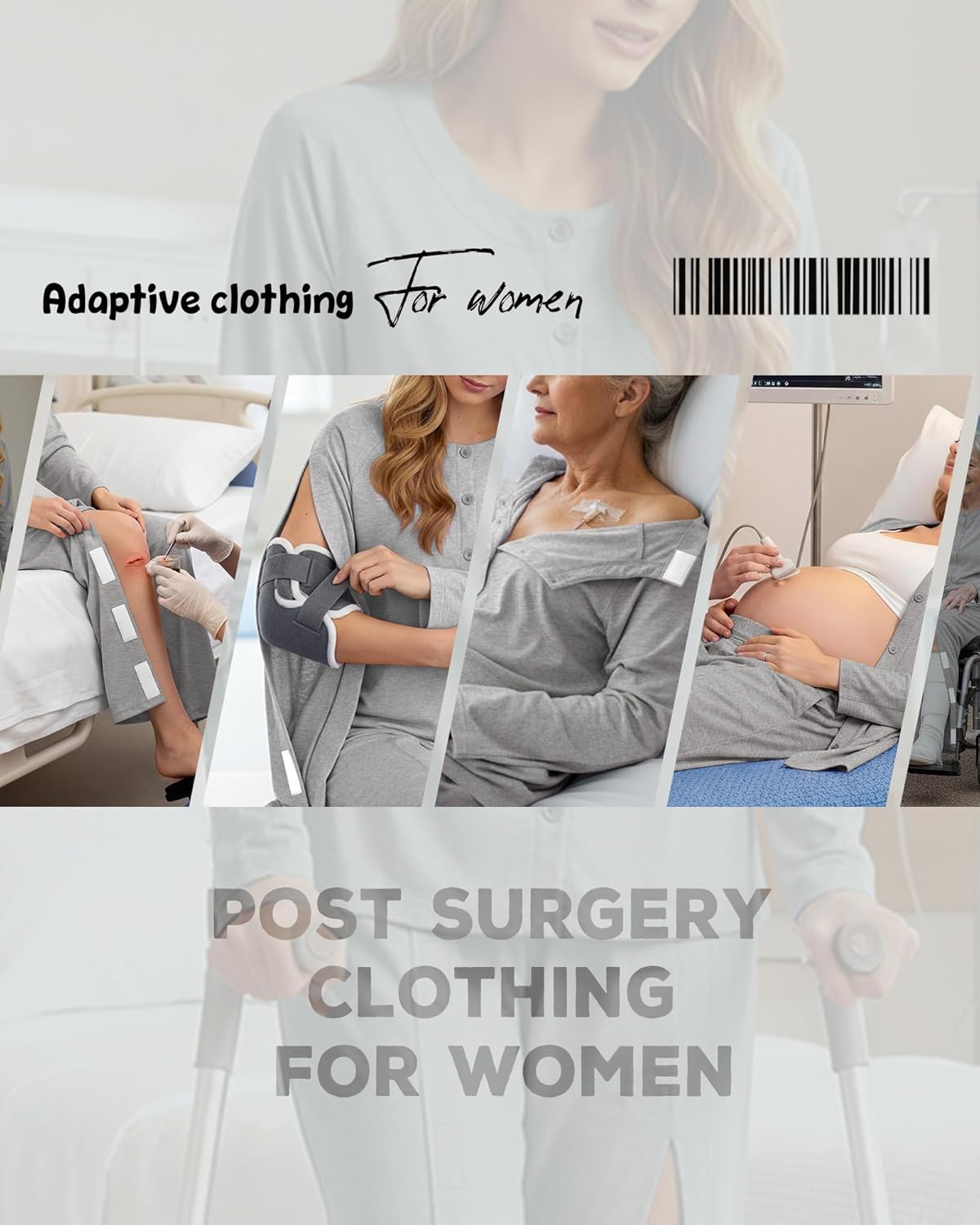 Women's Bedridden Clothes Tear Away Post Suits Full Opening on Both Sides Long Sleeve Hospital Gowns