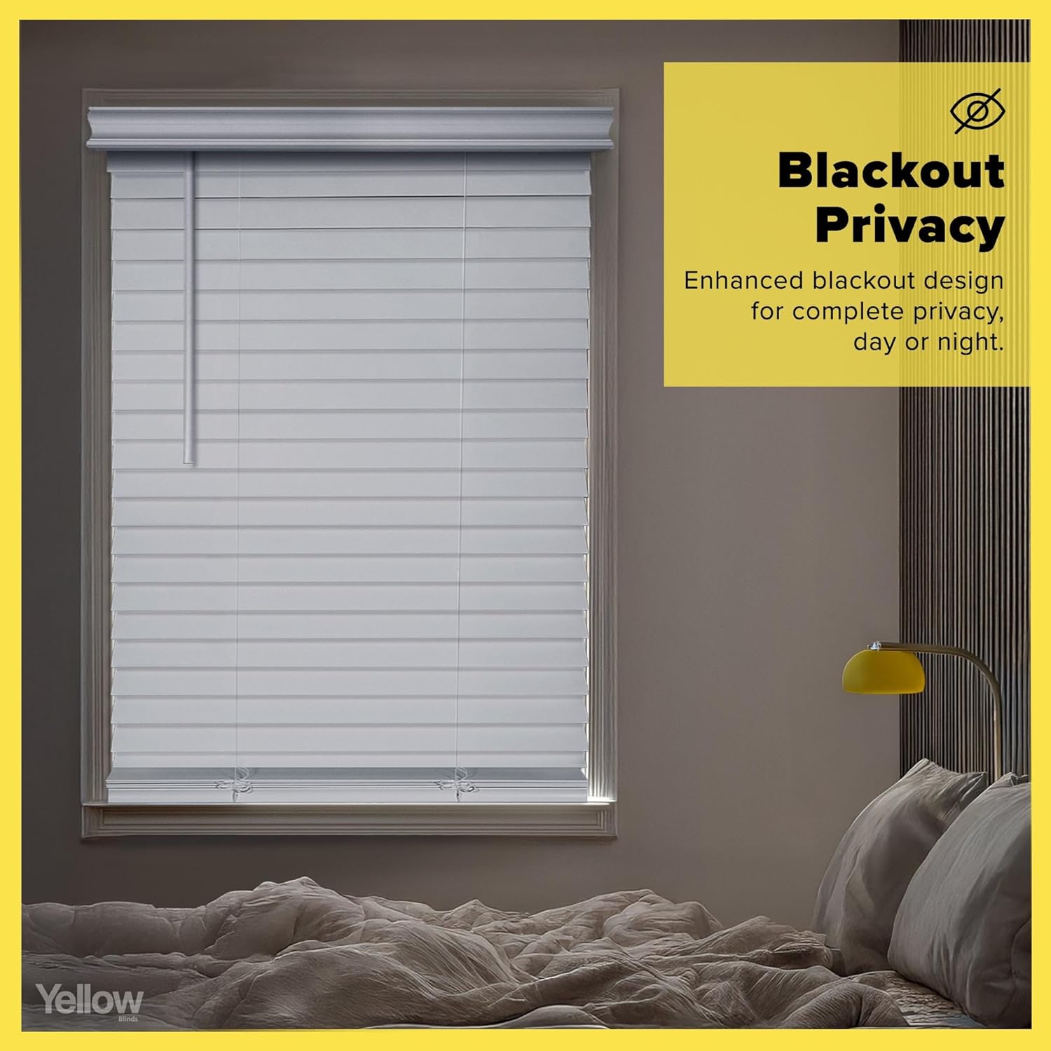 2" Cordless Faux Wood Blinds, Blackout Wooden Blinds for Indoor Windows with No-Hole Slats, New White, 32.5" W x 64" H by YELLOW BLINDS