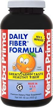 Yerba Prima Orange Daily Fiber Formula 1pound - غير معدّل وراثيًا ، خالي من الغلوتين ، صنع في الولايات المتحدة الأمريكية ، نكهة البرتقال الطبيعية اللذيذة