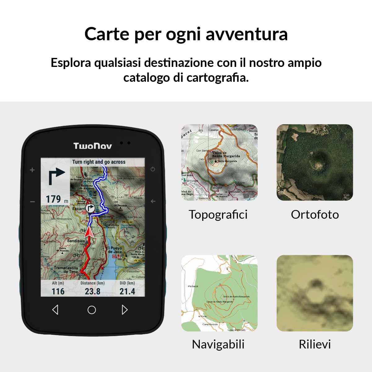 TwoNav Terra (64 GB) + Carta completa Italia TomTom, GPS con schermo wide da 3,7 pollici per montagna, escursionismo, MTB, bicicletta