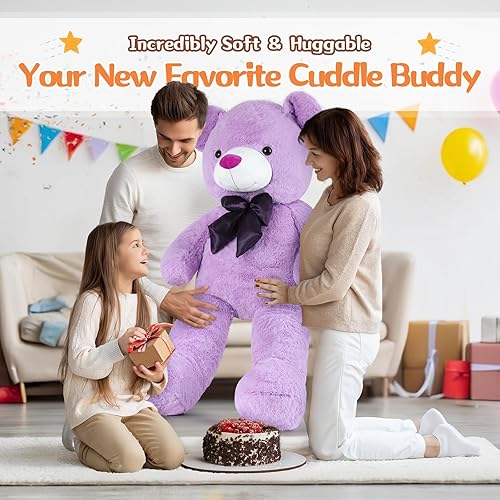 Vista 19 de MorisMos Oso de peluche gigante, oso de peluche grande para novias, niñas, para Navidad, día de San Valentín, cumpleaños (gris claro, 47 pulgadas)