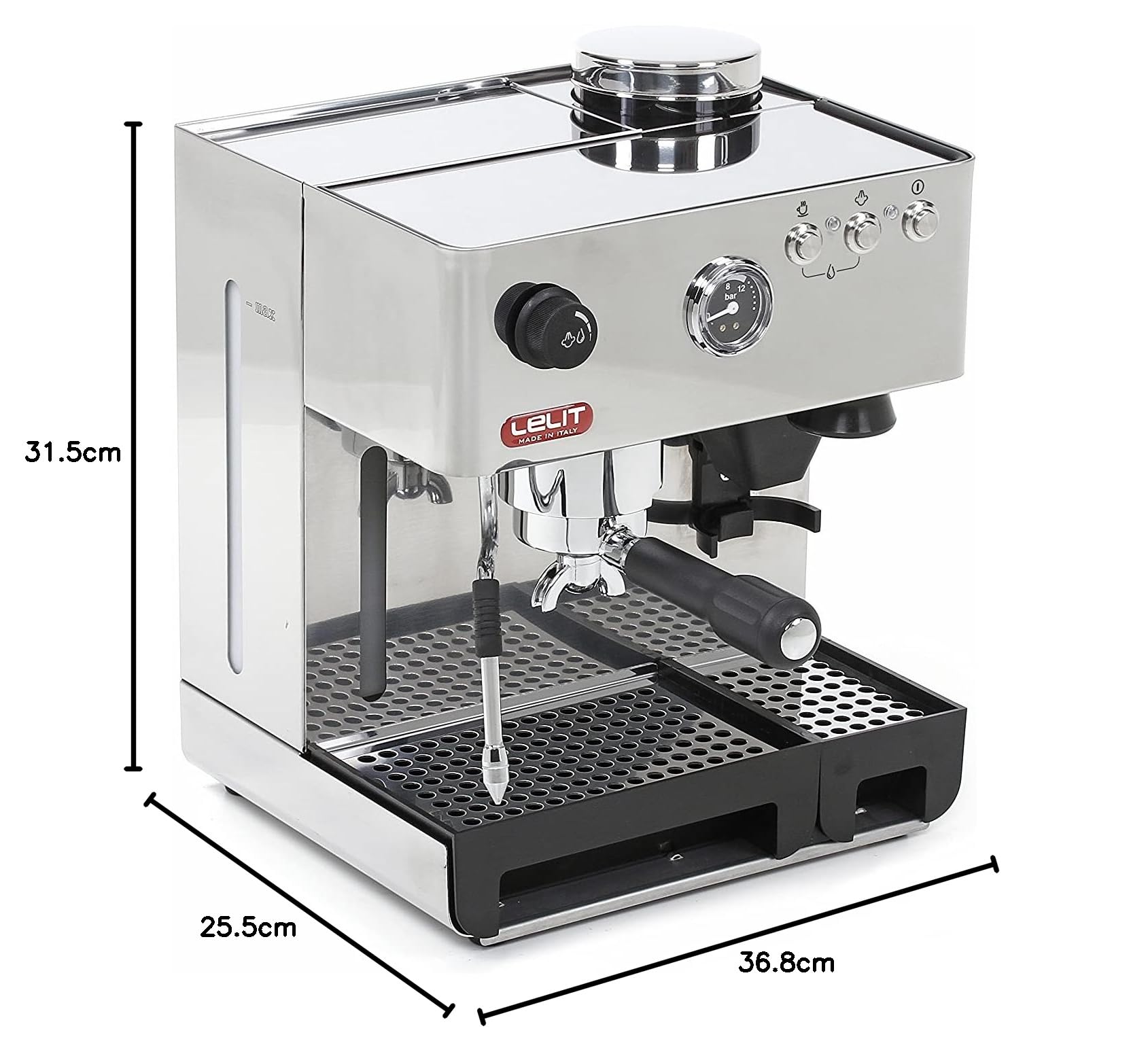 Lelit Anita Macchina da Caffè - Con Montalatte & Macinacaffè Integrato - 2,7 litri - PL042EMI-2G80 - Acciaio Inossidabile Lucido