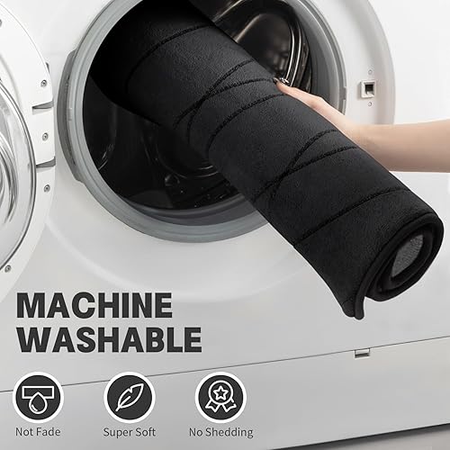 Miniatura 5 de YIHOUSE - Juego de 5 tapetes de baño de espuma viscoelástica en negro, ultraabsorbentes, antideslizantes, lavables a máquina y de secado rápido