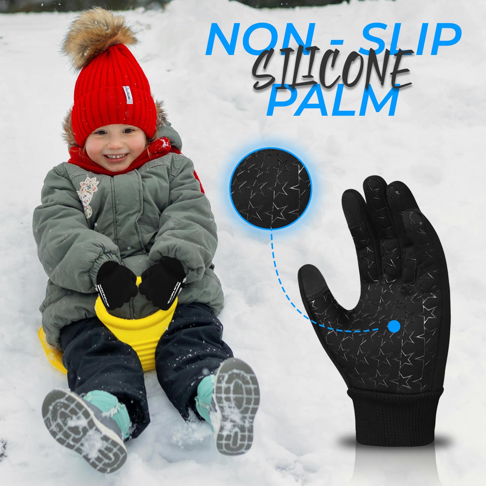 WFX Kids Winter Sports Gloves Thermal Anti-Slip Touch Screen Gloves for Running Hiking Ski Sports Outdoor Walking Cycling Gloves Warm A — view 2