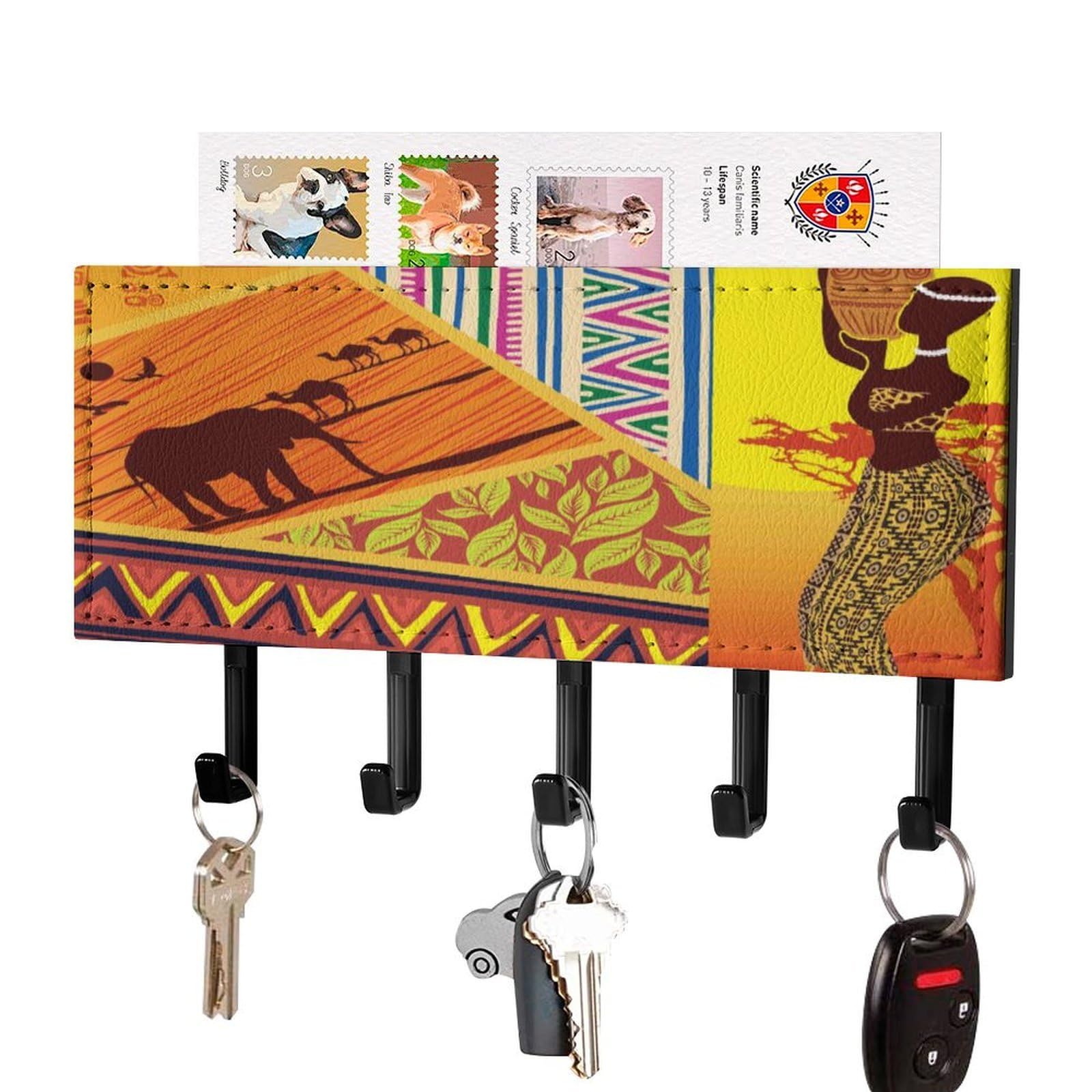 NCLQVJXZKHW Africa Elephant Women Key Holder with 5 Hooks Key Hooks Wall Mounted Key Racks Key Hanger Organiser Shelf