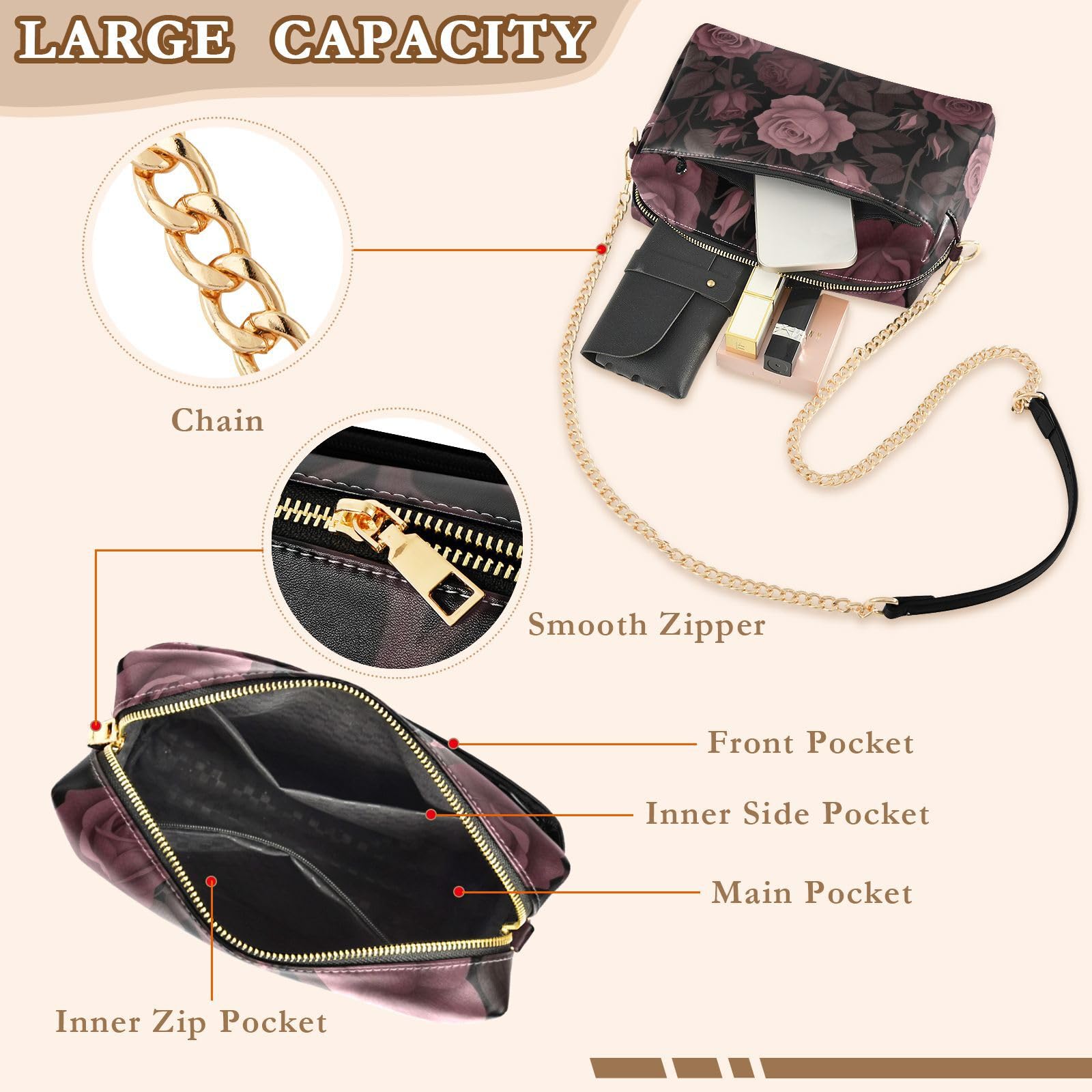 Bolso bandolera ligero con correa de cadena con capacidad de 2,5 L para