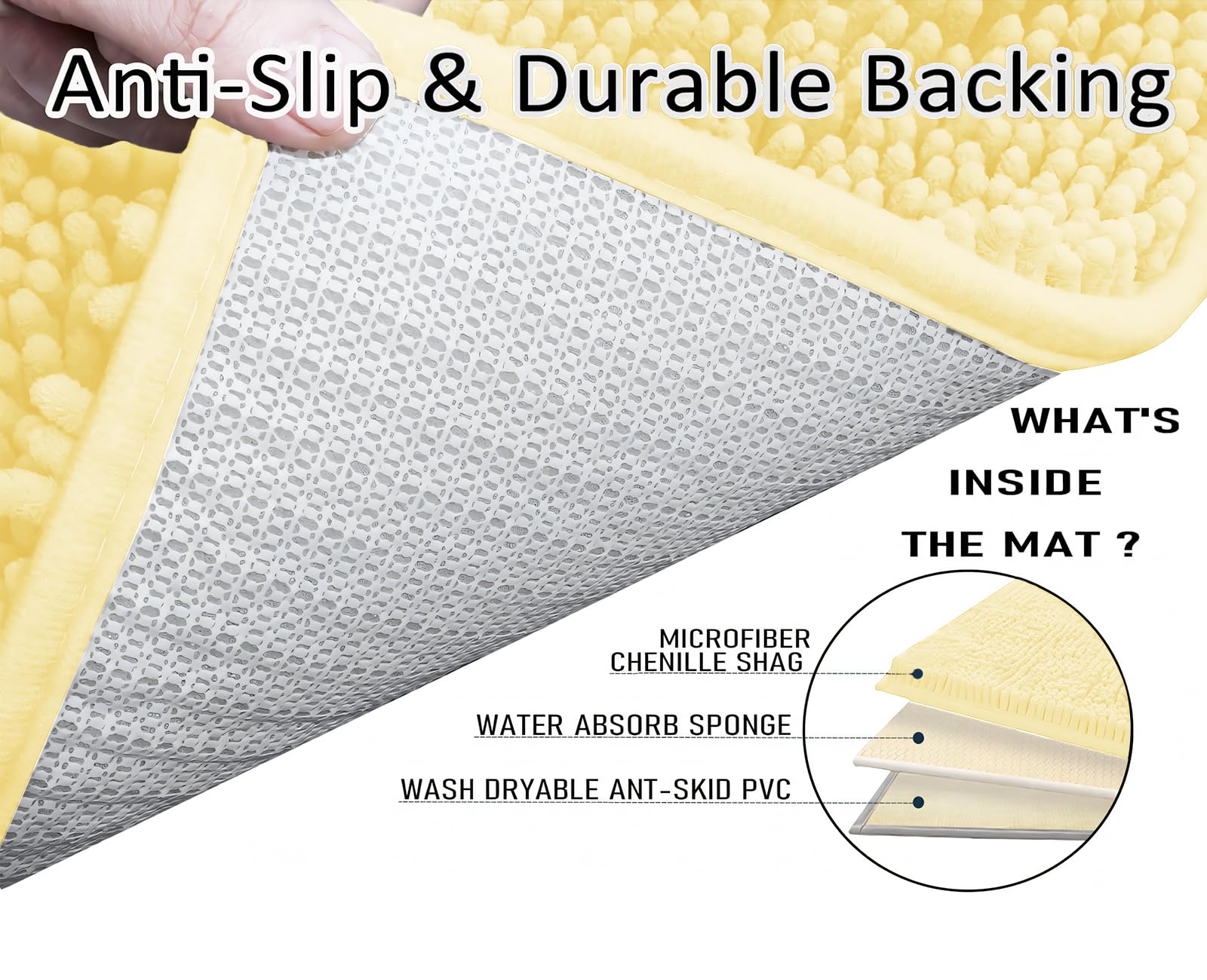 RUN HELIX Chenille Bath Mats Sets 3 Piece, Soft Absorbent Chenille Bath Mats, Non-Slip Bath Rugs, U-Shaped Toilet Mats - Image 3