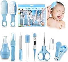 HURRYSHOPPY 10 Piece Baby Care Grooming & Healthcare Kit for New Born With Nail Clippers, Thermometer, Hair Brush, Scissors, Nasal Aspirator Safe & Portable Baby Essentials for Infant & Toddler Gift (Blue)
