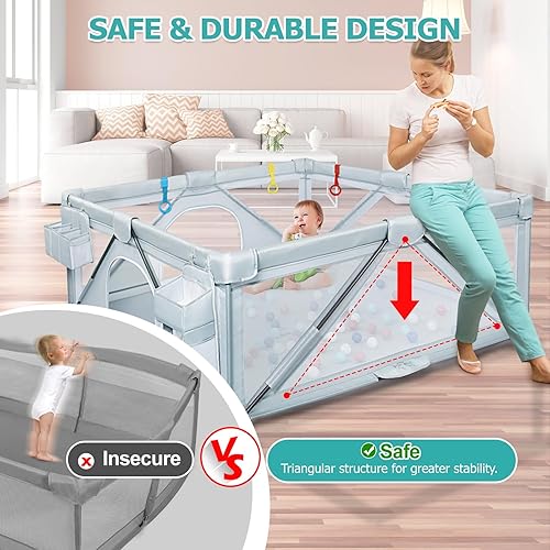 Miniatura 10 de OCATO Corralito para bebés corralito plegable para bebés y niños pequeños, corralito portátil para interiores y exteriores, área de seguridad para