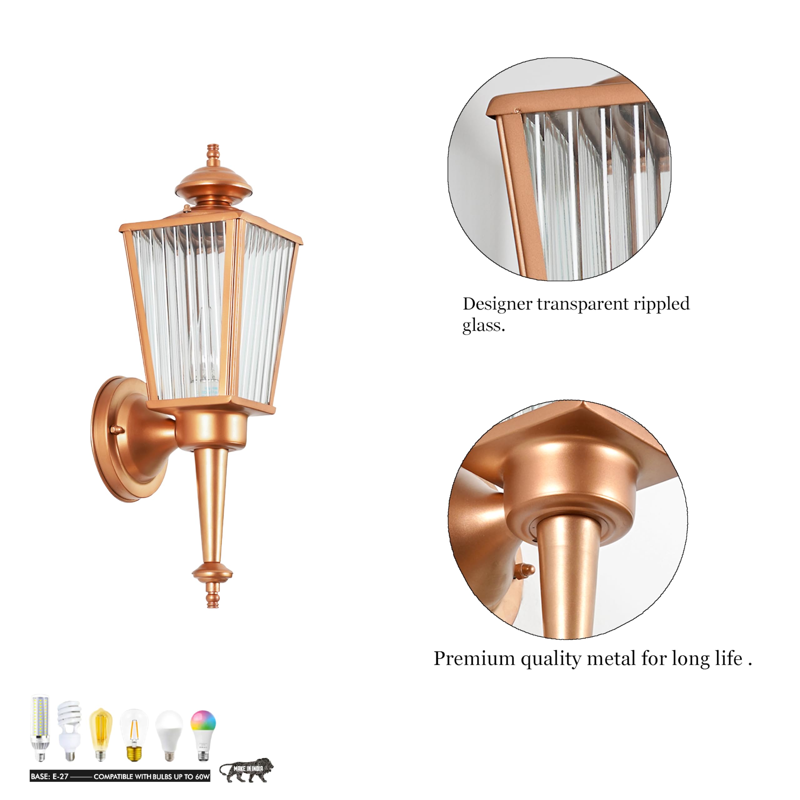KAPOOR LAMP SHADES Aine: Copper Wall Light with LED Bulb -6