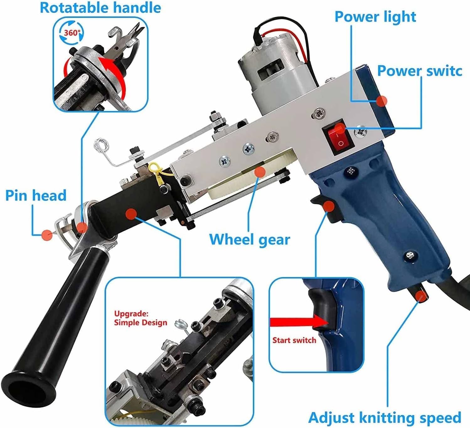 Carpet Tufting Gun Kit,Upgrade 2in1 Loop & Cut Pile Rug Tufting Gun,Electric Carpet Weaving,Flocking Knitting Rug Gun,Hand-Held Knitting Carpet Machine with Wool Yarn,Fabric
