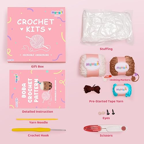 Miniatura 5 de Mewaii Kit de ganchillo para principiantes, kit completo de bricolaje con más de 40% de hilo de cinta preiniciado tutoriales en video paso a paso