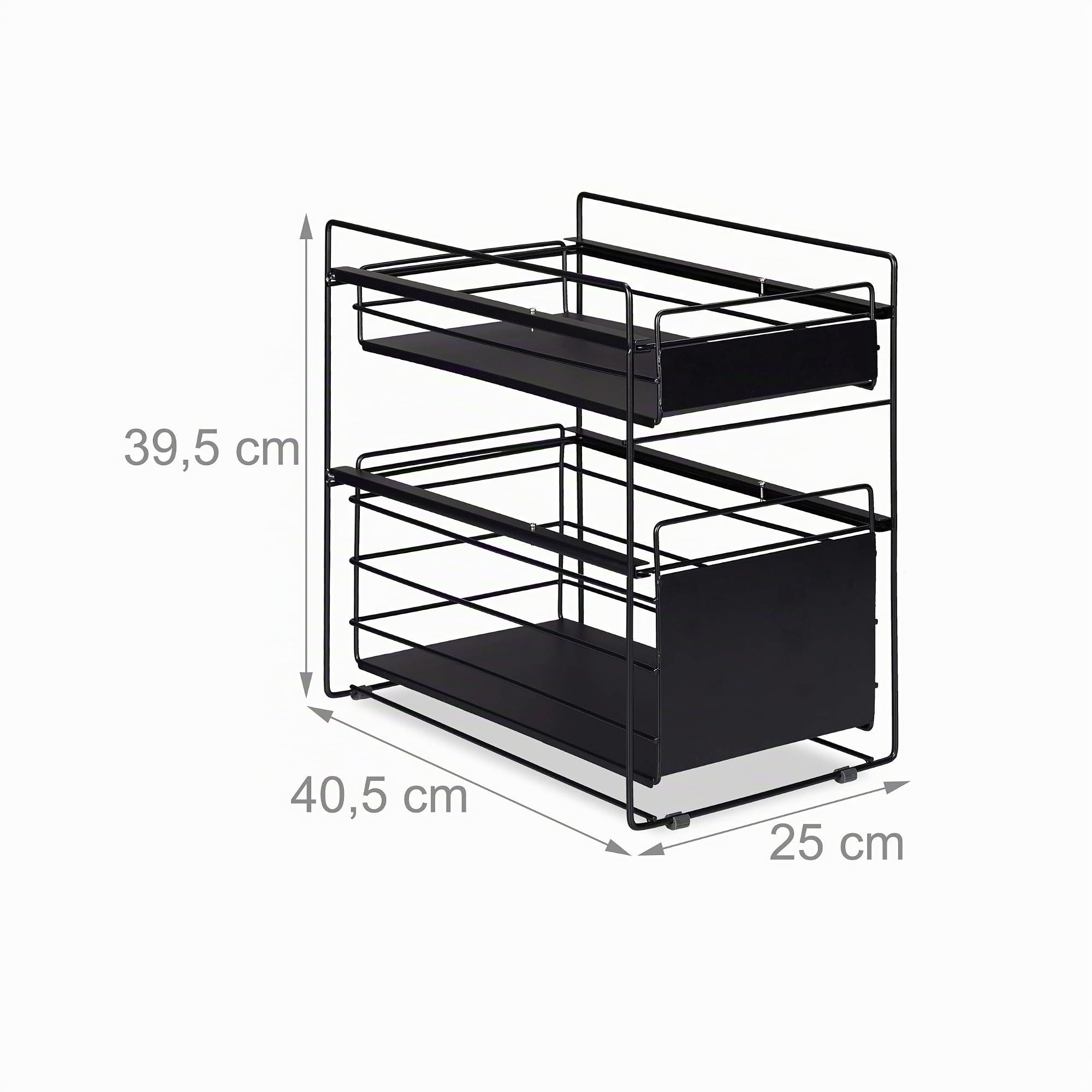 Relaxdays Organizador de Cocina, 2 Cestas, Estantería extraíble Cocina y Baño, 39,5x25x40,5 cm, Color Negro