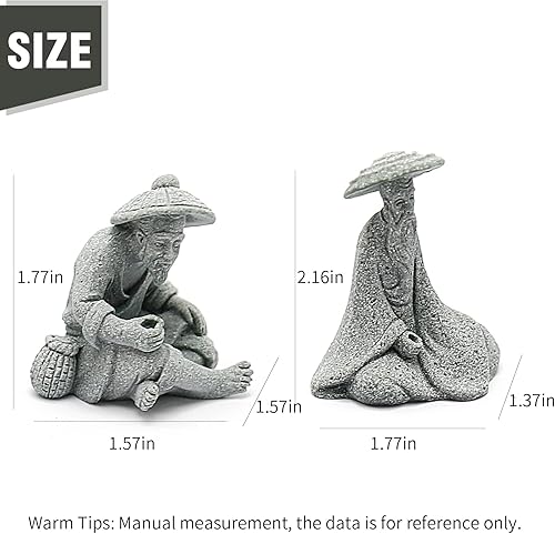 Miniatura 2 de Zreneyfex 2 mini figuras de piedra arenisca de pescador sentado pescador estatua de lodo para pecera y micro paisaje decoración de jardín