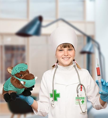 Miniatura 5 de DolliBu Juguete de peluche de médico de jabalí salvaje, súper suave, disfraz de médico de jabalí con bonito uniforme y traje de gorra, regalo con