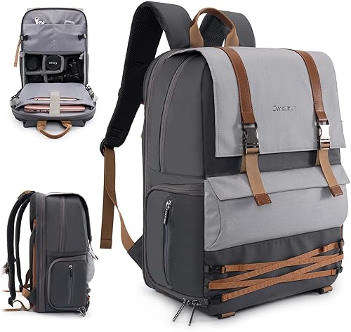 Cwatcun Mochila impermeable para cámara, bolsa antirrobo, funda para cámara de viaje de fotografía con soporte para trípode, compartimento para
