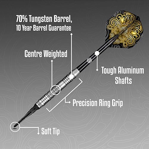 Miniatura 3 de Shot! Dardos de punta suave TOA, 70% de tungsteno, peso central, dardos profesionales para una máxima aerodinámica, juego de dardos profesionales