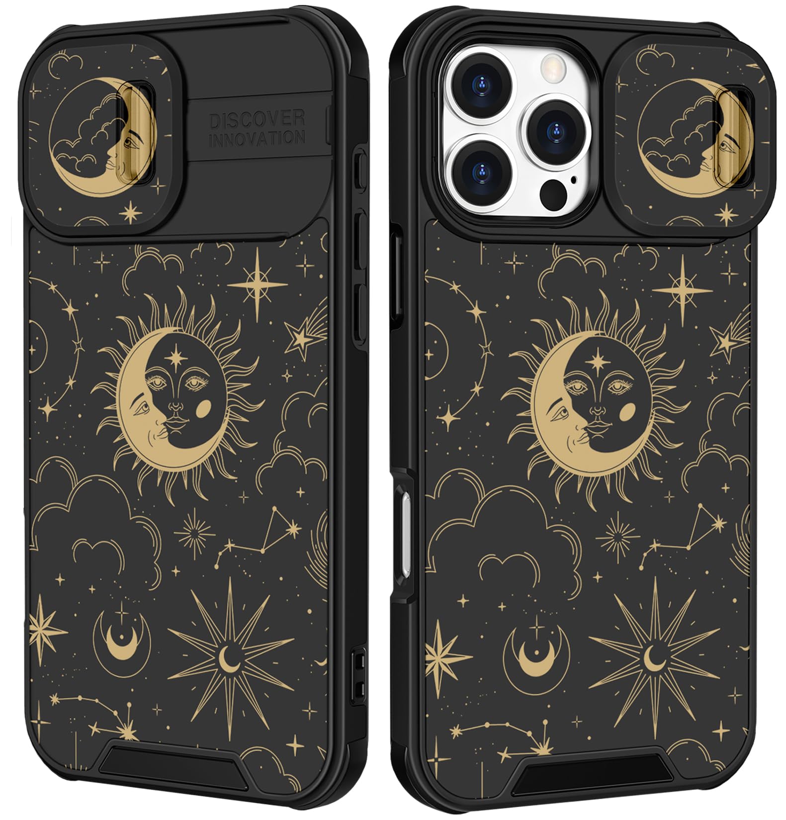 Funermei for iPhone 16 Pro Max Case - Women Girls Cute Phone Cover Girly Pretty Aesthetic Stars Sun Moon Unique Design with Camera Cover Funda for Apple for iPhone 16 Pro Max