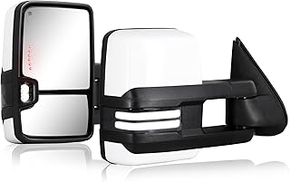 Switchback Towing Mirror Compatible with 2003-2007 Chevy Silverado GMC Sierra Tow Mirrors with Power Adjusted Heated Glass Running Light&Turn Signal Light Backup Lamp Black (Painted Code 8624)