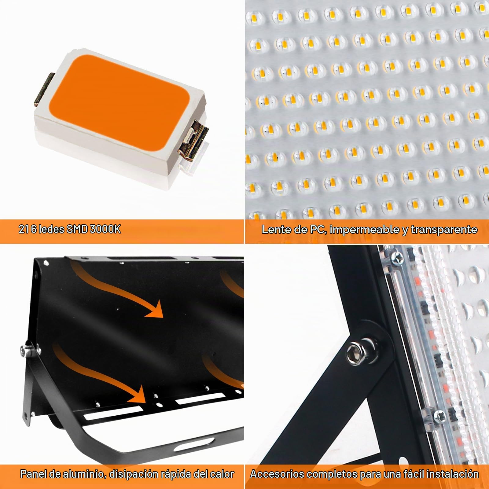 CREATESTAR Foco LED 150W 2PCS, 3000K Blanco Cálido Foco LED Exterior con Enchufe, 15000LM Proyector LED IP66 Impermeable Iluminación de Seguridad para Jardín, Garaje, Plaza, Patio,Camino