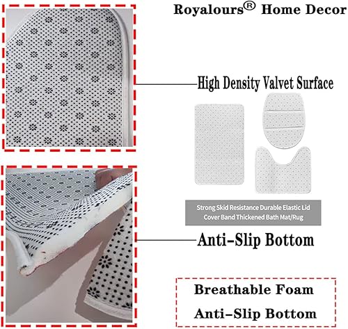 Miniatura 6 de Juego de 3 alfombras de baño de color amarillo dorado, juego de tapetes de baño con rayas blancas doradas, antideslizantes, superabsorbentes, de