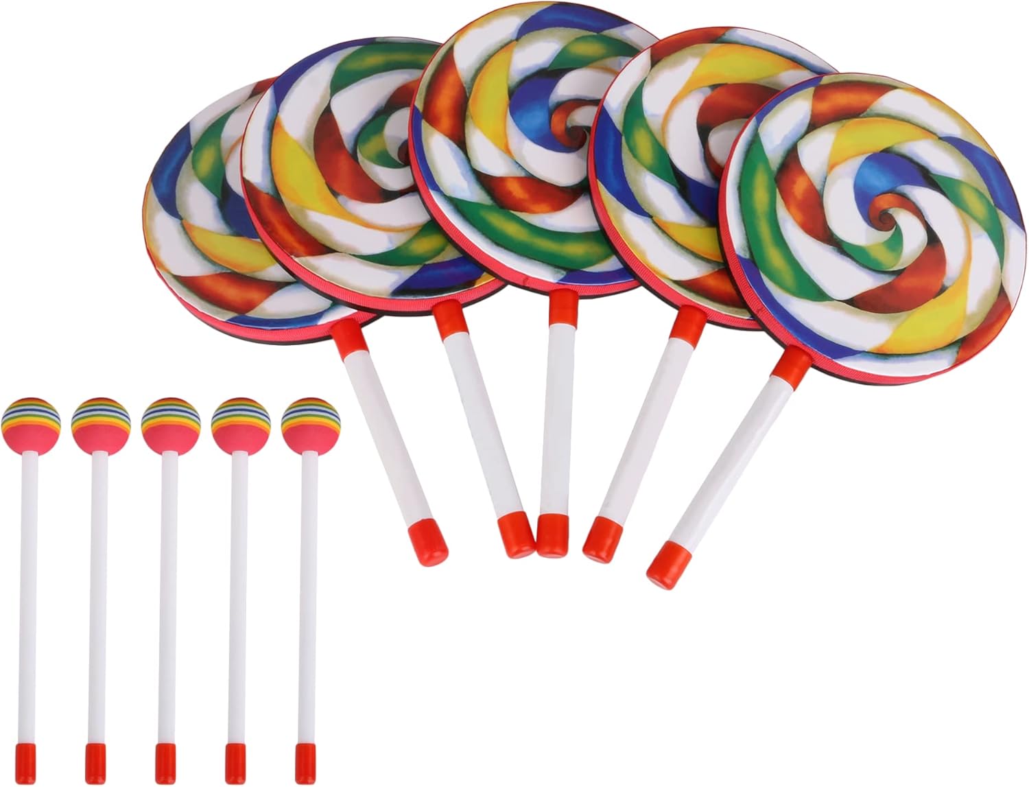 lovermusic Lovermusic 5PCS Lollipop Shape Drum Hand Drum Musical Sound Musical Instruments Colorful
