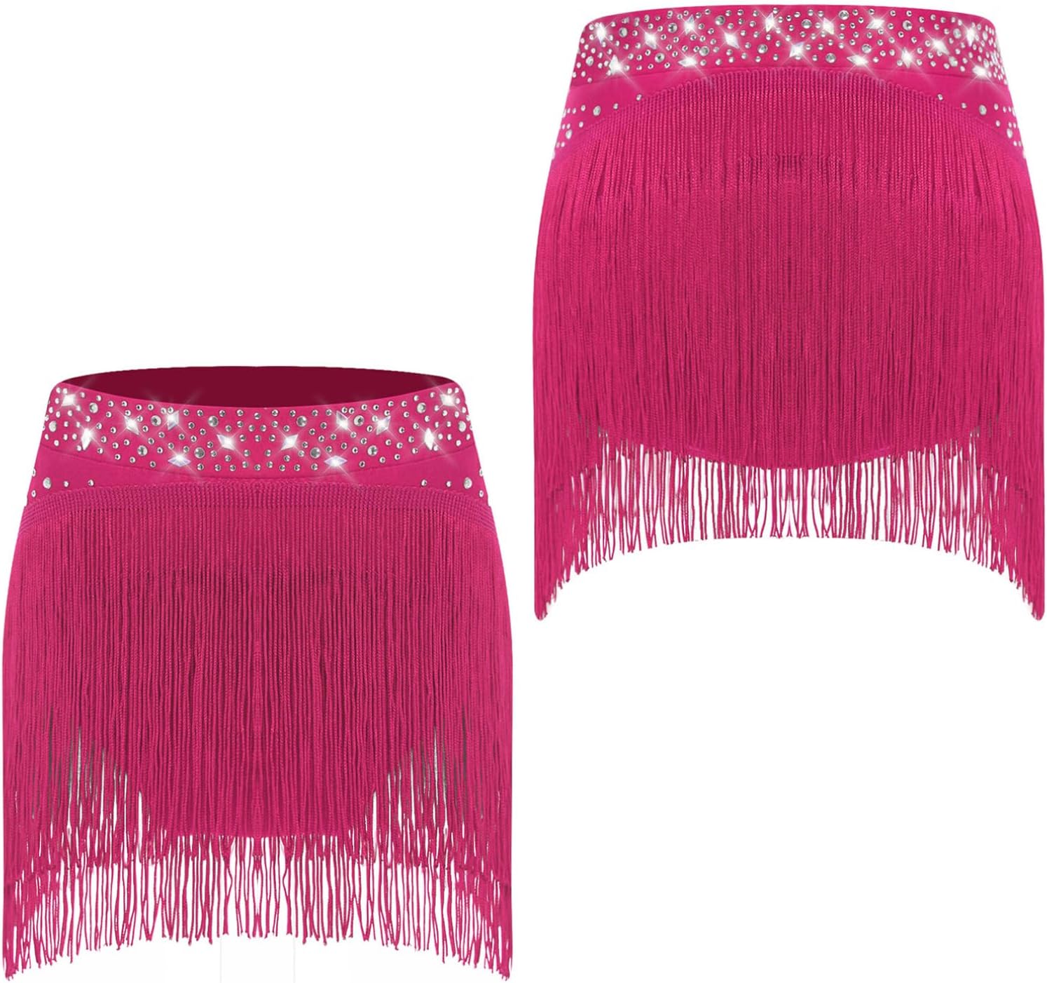 YiZYiF Girl's Dance Performance Bottoms Elastic Waist Festival Rave Tassel Skirts Fringe Belly Dance Skirt