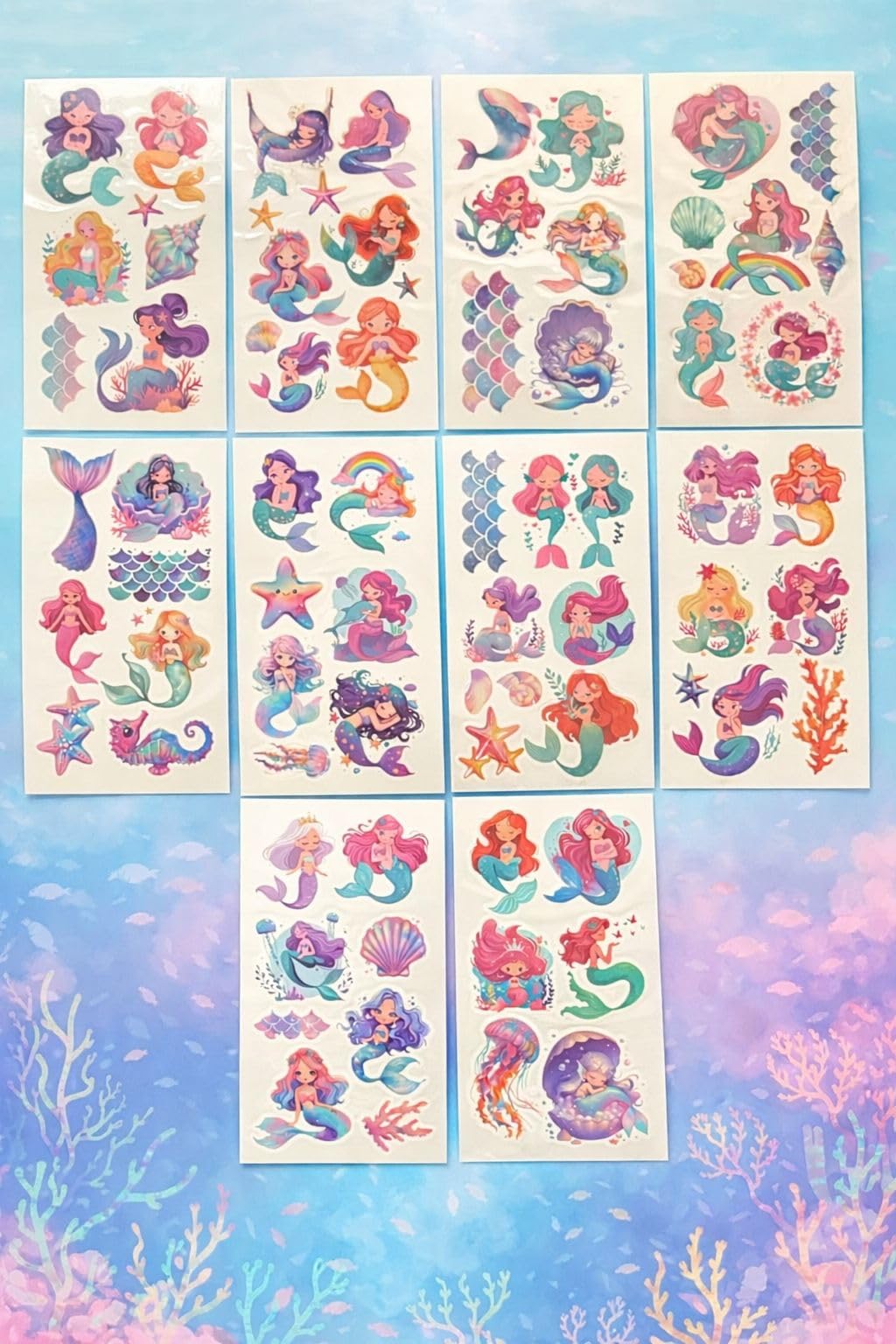 Mermaid Temporary Tattoo Stickers for Kids, Colorful Ocean Theme Body Art, Multiple Designs-image-21