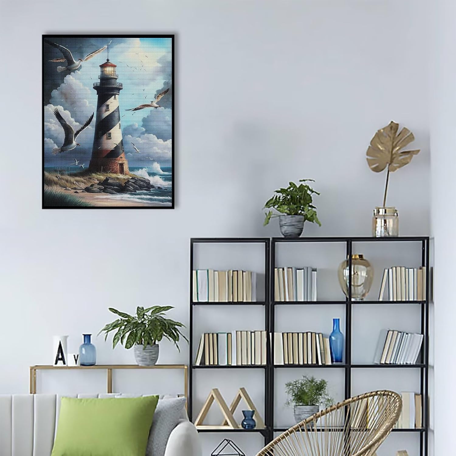 Champi Diamond Painting kit for Adults Landscape, 5d Diamond Art Lighthouse and Seagull, DIY Full Round Diamond Painting Diamond Gemstone Art Wall Decoration 20x24 inches