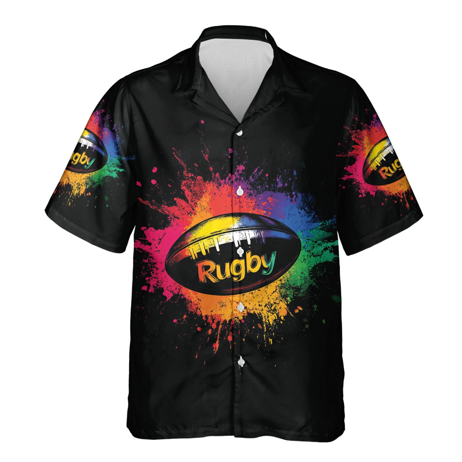 Rugby Hawaiian Shirts for Men - Team Football Button Down Mens Hawaiian Shirts Short Sleeve S 54 Size 4XL