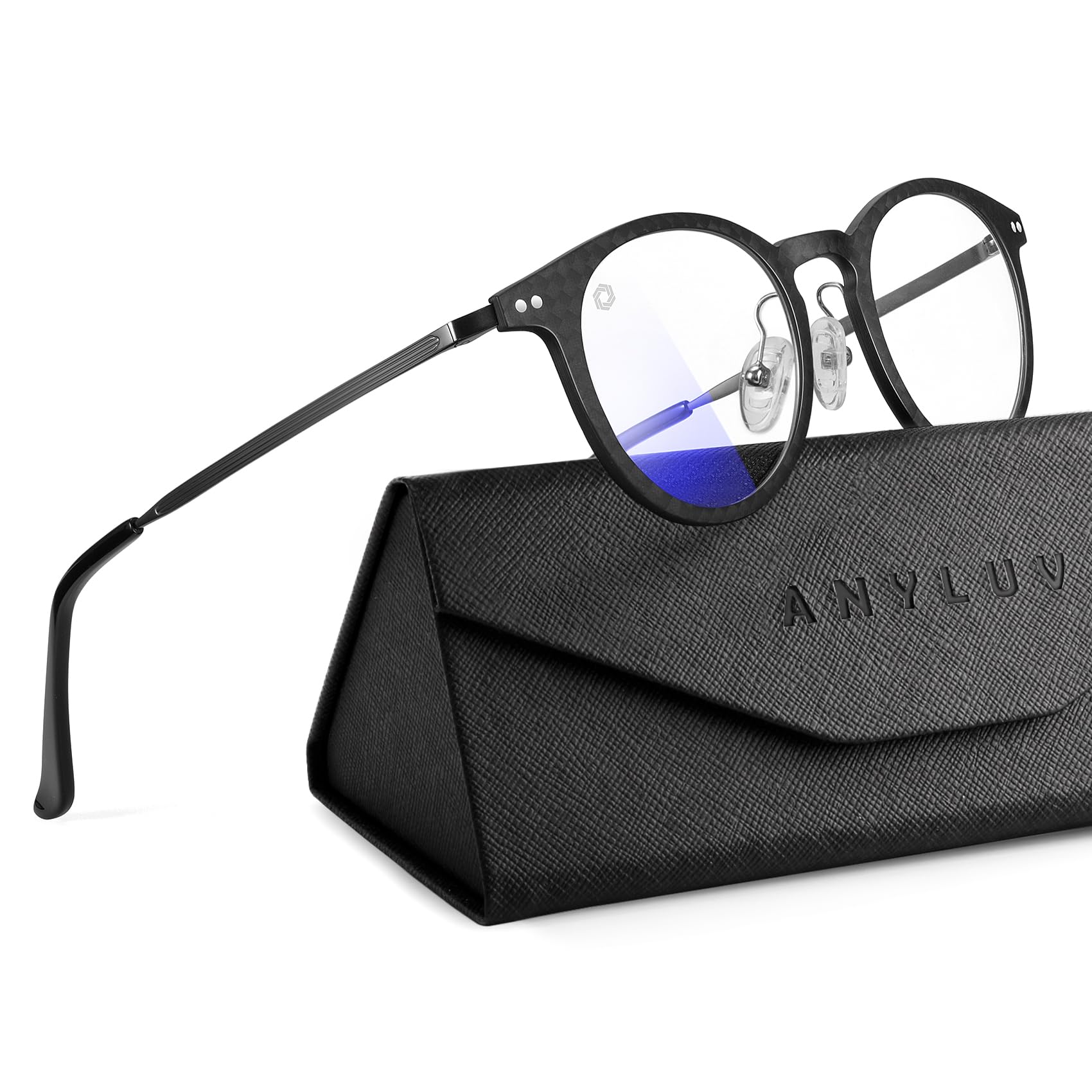 ANYLUV Blue Light Glasses Men, Stylish Square Carbon Fiber Eyewear, Anti Eyestrain, Lightweight Mens Computer Gaming Glasses