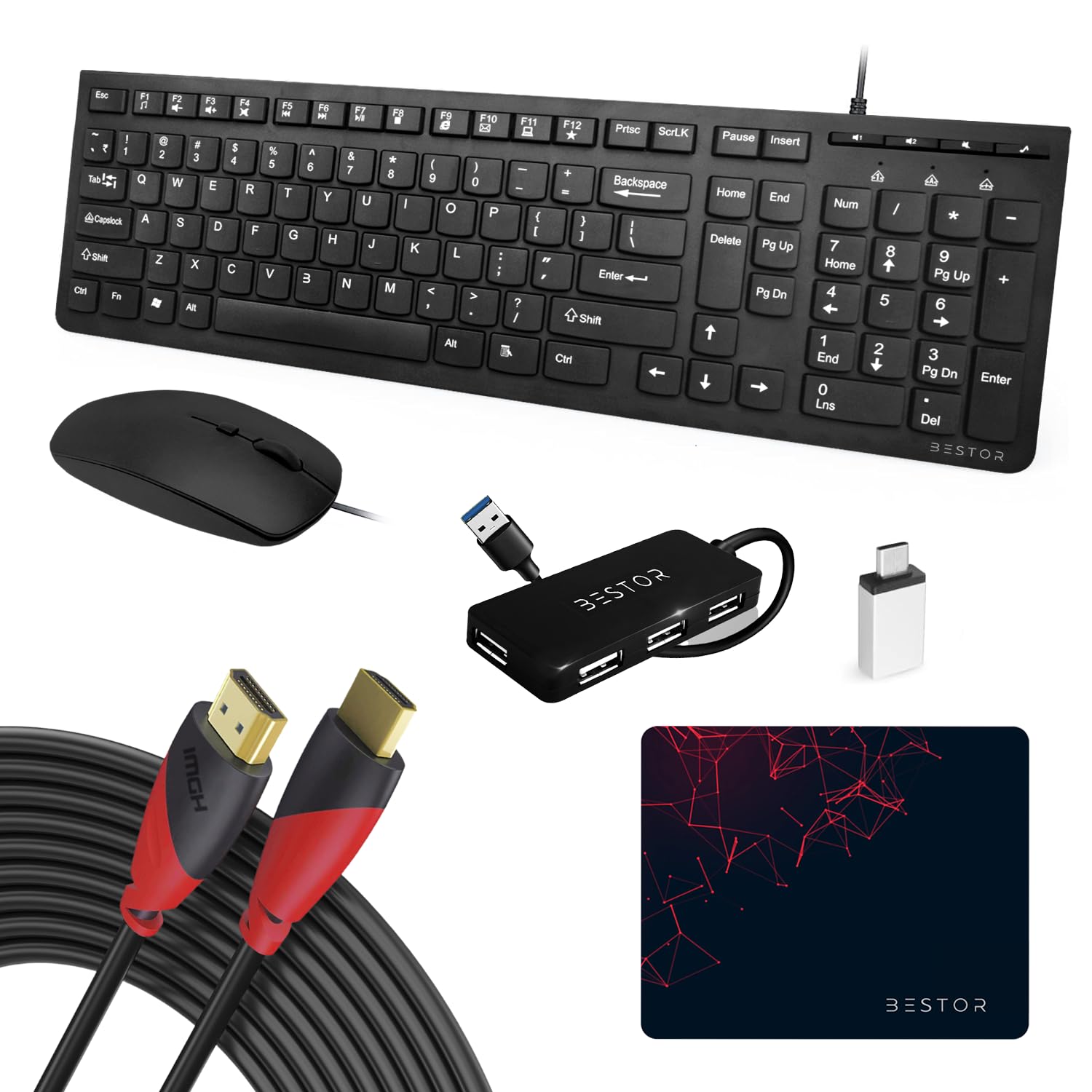 Bestor Set of 6 Combos of USB Wired Keyboard, Wired Mouse, 4KHDMI(1.5M), Mouse Pad Base Waterproof, type A to type C converter & 4 port USB HUB for PC, Laptop, Computer with Windows (B0D8WGRXS5) Amazon Price History, Amazon Price Tracker